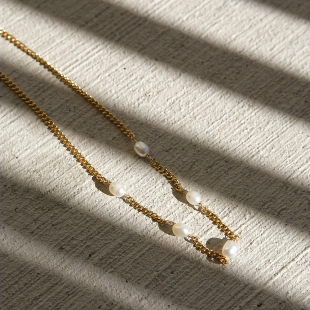 18K Gold Plating Athena Pearl Station Necklace - Picture 2 of 4